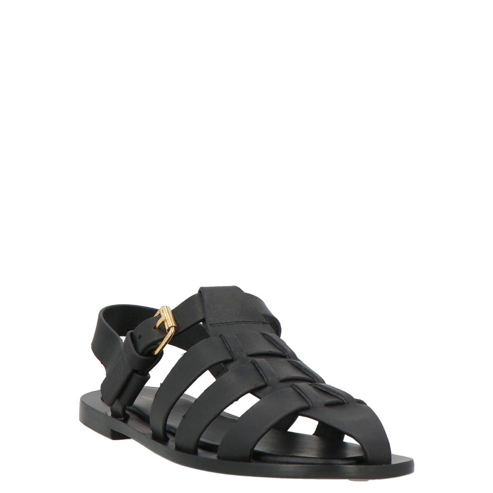 Mansur Gavriel Fisherman Sandals - Black Leather Sandals with Gold Buckle - Picture 7 of 11